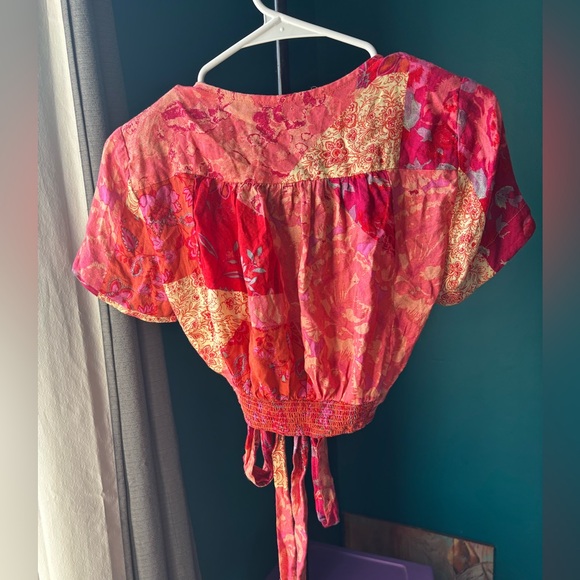 Free People Red and Pink Floral Tie-Front Blouse - Picture 4 of 4